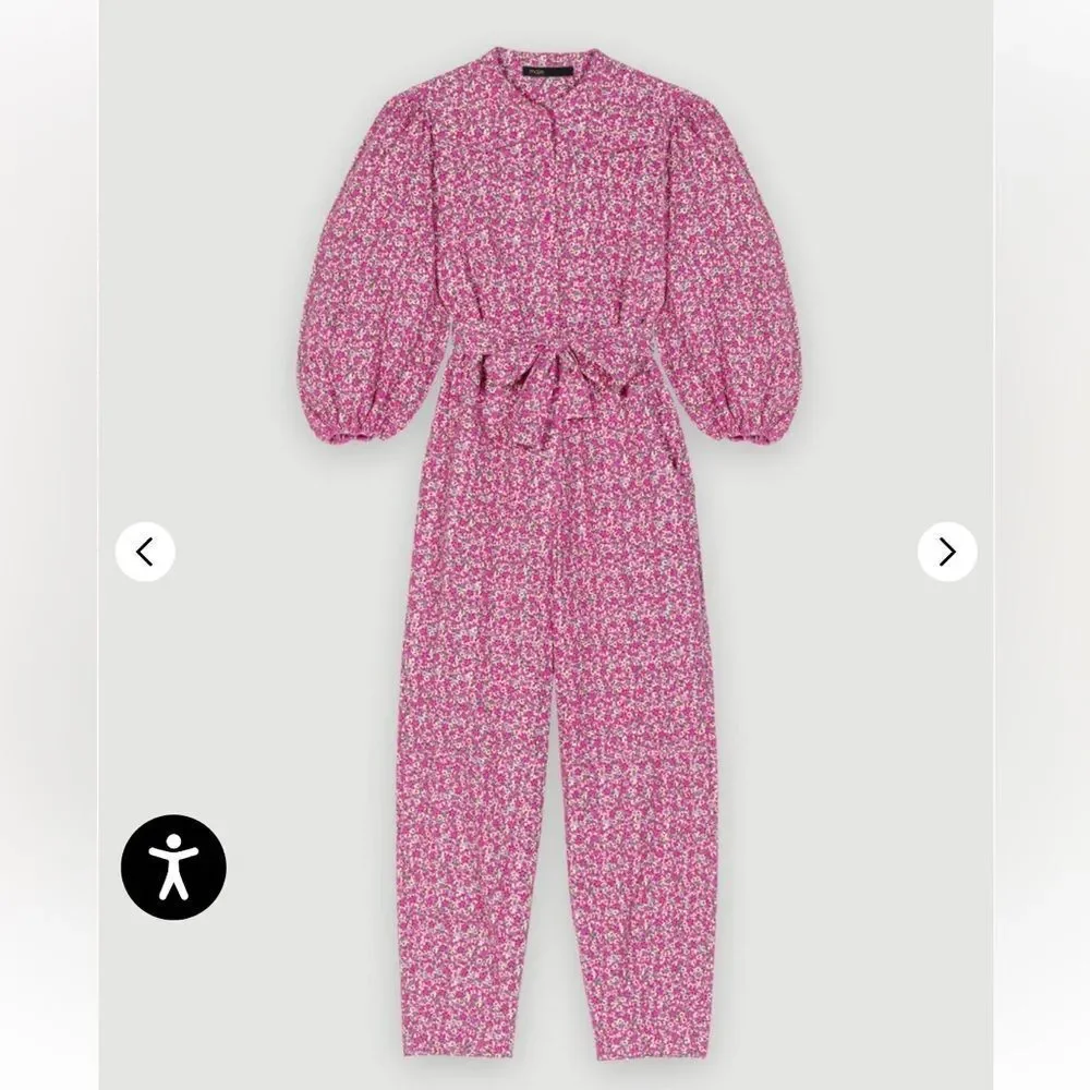 Maje Pink Floral Jumpsuit eyelet cotton one piece $565 NWT 42 XL - Picture 6 of 13